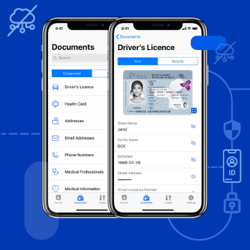 Application mobile avec un permis de conduire numérique et des informations d'identification, notamment le nom, la date de naissance et l'adresse.
